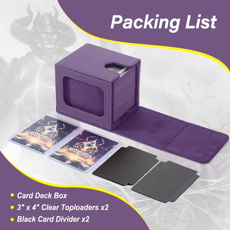 Stepane Commander Deck Box for MTG with double display windows,Card Storage Box Fits 120+ Single sleveed Cards,Magnetic Card Box with 2 Dividers&2 Toploaders for TCG Violet - Image 4